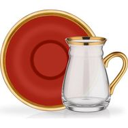 Glore Camillow Kırmızı Kulplu 6 Kişilik Çay Seti