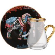 Glore Elephant Siyah Kulplu 6 Kişilik Çay Seti
