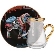 Glore Elephant Siyah Kulplu Tek Kişilik Çay Seti