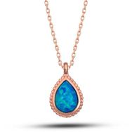 GMS Rose Damla Mavi Opal Taşlı Kadın Gümüş Kolye