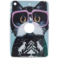 Gogo Accessories iPad mini 2 Nesil Model Pembe Gozluklu Kedi Baskılı Kedi Silikon Kılıf