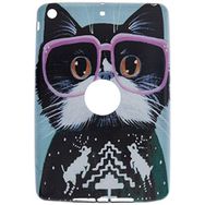 Gogo Accessories iPad mini 3.Nesil Model Pembe Gozluklu Kedi Baskılı Kedi Silikon Kılıf