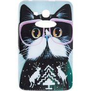 Gogo Accessories Samsung T110 Model Pembe Gozluklu Kedi Baskılı Kedi Silikon Kılıf