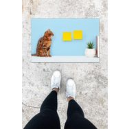 Gökyaprak K-1029 Dijital Baskı Mavi Sarman Kedi Desen Kapı Önü Paspası