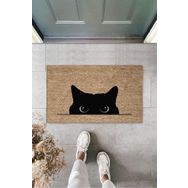 Gökyaprak K-3185 Dijital Kara Kedi Bej Kapı Paspası Dış Mekan Paspas