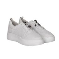 Gönderir 45186 Deri Yuvarlak Burun Dolgu Taban Bağcıklı Spor Beyaz Kadın Sneaker