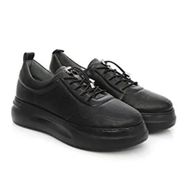 Gönderir 45186 Deri Yuvarlak Burun Dolgu Taban Bağcıklı Spor Siyah Kadın Sneaker