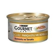 Gourmet Gold 85 gr 24 Adet Parça Etli Soslu Somonlu ve Tavuklu Kedi Konservesi