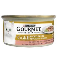Gourmet Gold 85 gr Parça Etli Soslu Somonlu Tavuklu Yetişkin Kedi Konservesi