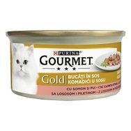 Gourmet Gold Parça Etli Somonlu Tavuklu Yaş 85 gr Kedi Maması