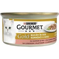 Gourmet Gold® Parça Etli Somonlu & Tavuklu Yetişkin 85 gr Yaş Kedi Maması
