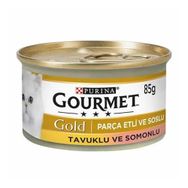 Gourmet Gold Parça Etli Soslu Somonlu Tavuklu 12x85 gr Yetişkin Kedi Konservesi