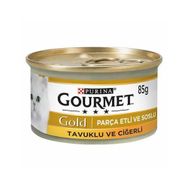 Gourmet Gold Parça Etli Soslu Tavuklu Ciğerli 12x85 gr Yetişkin Kedi Konservesi