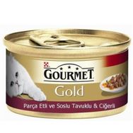 Gourmet Gold Parça Etli Tavuklu ve Ciğerli 85 gr Yetişkin Kedi Konserve