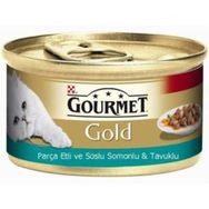 Gourmet Gold Parça Etli ve Soslu Somonlu Tavuklu 6x85 gr Yetişkin Kedi Konserve