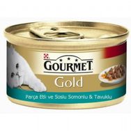 Gourmet Gold Parça Etli ve Soslu Somonlu Tavuklu 85 gr Kedi Konserve