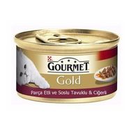 Gourmet Gold Parça Etli ve Soslu Tavuklu Ciğerli Konserve Yetişkin 24x85 gr Kedi Maması