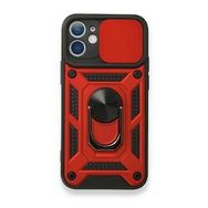 Gpack Apple iPhone 12 Tank Aramid Sürgülü Vega Yüzüklü Kırmızı Kılıf