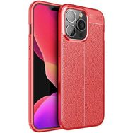 Gpack Apple iPhone 13 Pro Niss Silikon Deri Görünümlü Korumalı Kırmızı Kılıf