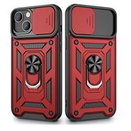 Gpack Apple iPhone 13 Tank Aramid Sürgülü Vega Yüzüklü Kırmızı Kılıf