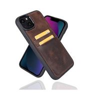 Gpack Apple iPhone 14 Plus Uyumlu Deri Kartlıklı Arka Kapak TN3 Kahve Kılıf