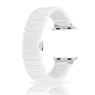 Gpack Apple Watch 4 5 38 mm Parlak Seramik Kaplama Yatay Görünüm Yandan Çıtçıt ZR Beyaz Kordon
