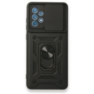 Gpack Samsung Galaxy A72 Vega Tank Koruma Standlı Yüzüklü Mıknatıslı Siyah Cep Telefonu Kılıfı