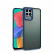 Gpack Samsung Galaxy M33 Flora Sert Silikon Arkası Cam Şeffaf Lacivert Kılıf