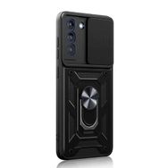 Gpack Samsung Galaxy S21 FE Sert Silikon Tank Aramid Sürgülü Vega Yüzüklü Siyah Kılıf