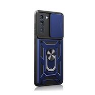 Gpack Samsung Galaxy S21 FE Sert Silikon Tank Aramid Sürgülü Vega Yüzüklü Siyah Kılıf