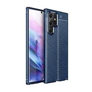 Gpack Samsung Galaxy S22 Ultra Niss Silikon Deri Görünümlü Full Ekran Koruyucu Lacivert Kılıf