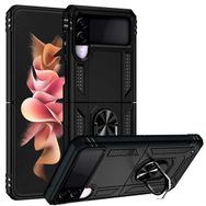 Gpack Samsung Galaxy Z Flip 3 Vega Tank Standlı Yüzüklü Mıknatıslı Kırmızı Kılıf