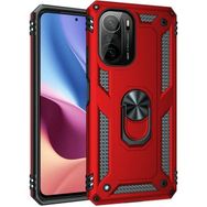 Gpack Xiaomi Poco F3 Vega Tank Koruma Standlı Yüzüklü Mıknatıslı Kırmızı Kılıf