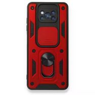 Gpack Xiaomi Poco X3 Pro Tank Aramid Sürgülü Vega Yüzüklü Kırmızı Kılıf