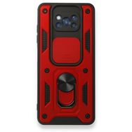 Gpack Xiaomi Poco X3 Tank Aramid Sürgülü Vega Yüzüklü Kırmızı Kılıf