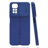 Gpack Xiaomi Redmi Note 11 Kamera Sürgülü Deri Dokulu Mat Silikon Lacivert Kılıf