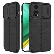 Gpack Xiaomi Redmi Note 11S Global Kamera Sürgülü Deri Dokulu Mat Silikon Siyah Kılıf