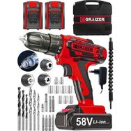 Graizer V-Tec Kırmızı Çelik Motor Çelik Şanzuman Darbeli Şarjlı Çift Akülü Vidalama Matkap
