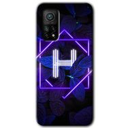 Gramaphone Mi 10T Hd Desen Baskılı Arka Kapak Dark Neon Yaprak H Harfi Kılıf