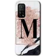 Gramaphone Mi 10T Hd Desen Baskılı Arka Kapak Pembe Mermer Desenli M Harfi Kılıf