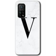 Gramaphone Mi 10T Pro Hd Desen Baskılı Arka Kapak Beyaz Mermer Desenli V Harfi Kılıf