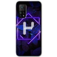 Gramaphone Mi 10T Pro Hd Desen Baskılı Arka Kapak Dark Neon Yaprak H Harfi Kılıf