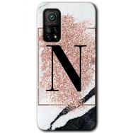 Gramaphone Mi 10T Pro Hd Desen Baskılı Arka Kapak Pembe Mermer Desenli N Harfi Kılıf