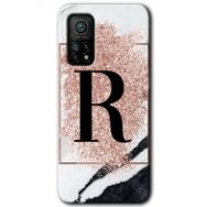 Gramaphone Mi 10T Pro Hd Desen Baskılı Arka Kapak Pembe Mermer Desenli R Harfi Kılıf