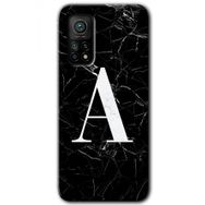 Gramaphone Mi 10T Pro Hd Desen Baskılı Arka Kapak Siyah Mermer Desenli A Harfi Kılıf