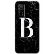 Gramaphone Mi 10T Pro Hd Desen Baskılı Arka Kapak Siyah Mermer Desenli B Harfi Kılıf