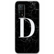 Gramaphone Mi 10T Pro Hd Desen Baskılı Arka Kapak Siyah Mermer Desenli D Harfi Kılıf