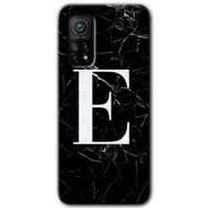 Gramaphone Mi 10T Pro Hd Desen Baskılı Arka Kapak Siyah Mermer Desenli E Harfi Kılıf