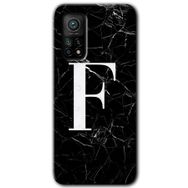 Gramaphone Mi 10T Pro Hd Desen Baskılı Arka Kapak Siyah Mermer Desenli F Harfi Kılıf