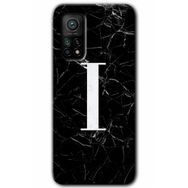 Gramaphone Mi 10T Pro Hd Desen Baskılı Arka Kapak Siyah Mermer Desenli İ Harfi Kılıf